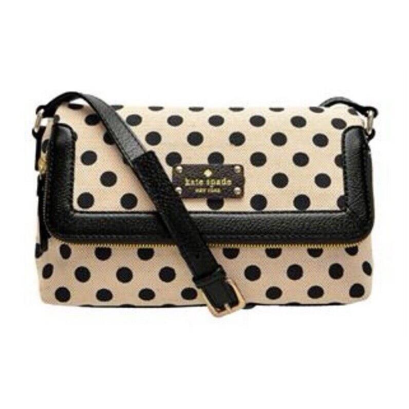 Kate Spade Marcela Belletown Fold-over Crossbody Bag in Ivory/black Polka Dot