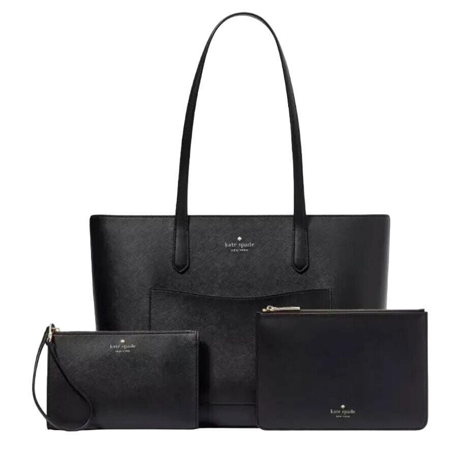 Kate Spade Staci Tote Bag Wristlet Pouch 3 Pc Set - KF369 - Black