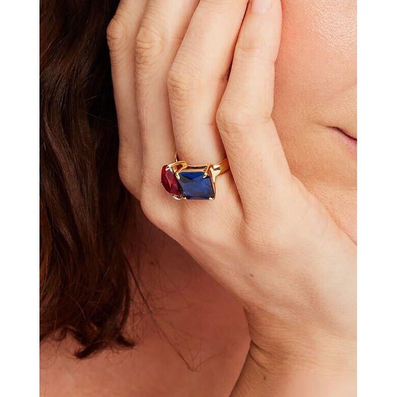 Kate Spade Showtime Ring Plated Metal Cubic Zirconia Blue and Red Size 8