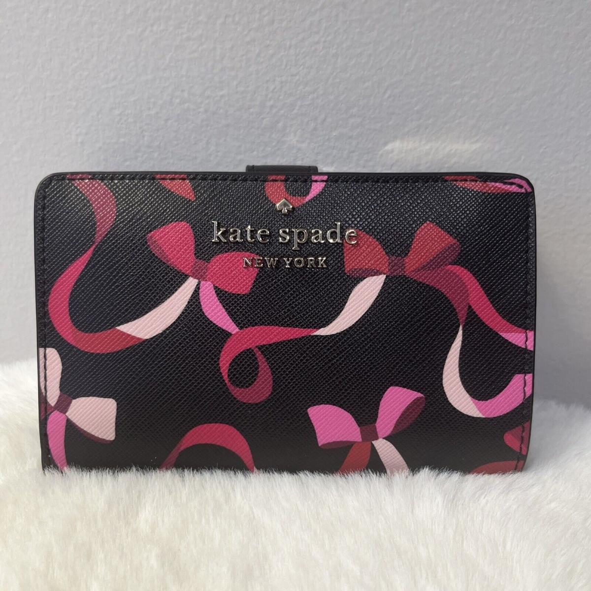 Kate Spade Staci Ribbon Printed Medium Compartment Wallet Black Multi