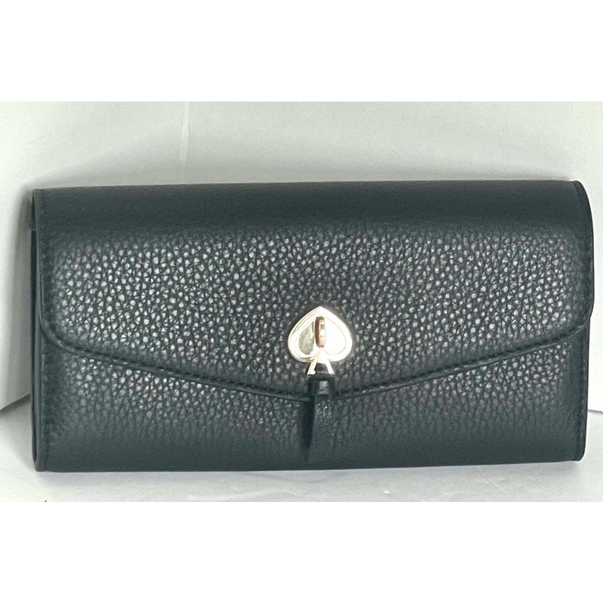 Kate Spade Marti Large Flap Continental Wallet Black Pebbled Leather Slim Clutch