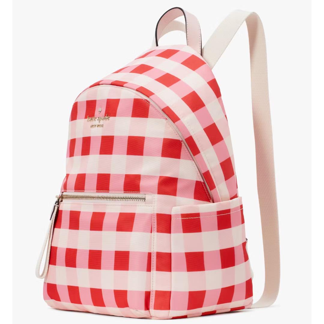 Kate Spade Chelsea Gingham Pink Red Medium Nylon Backpack KG566