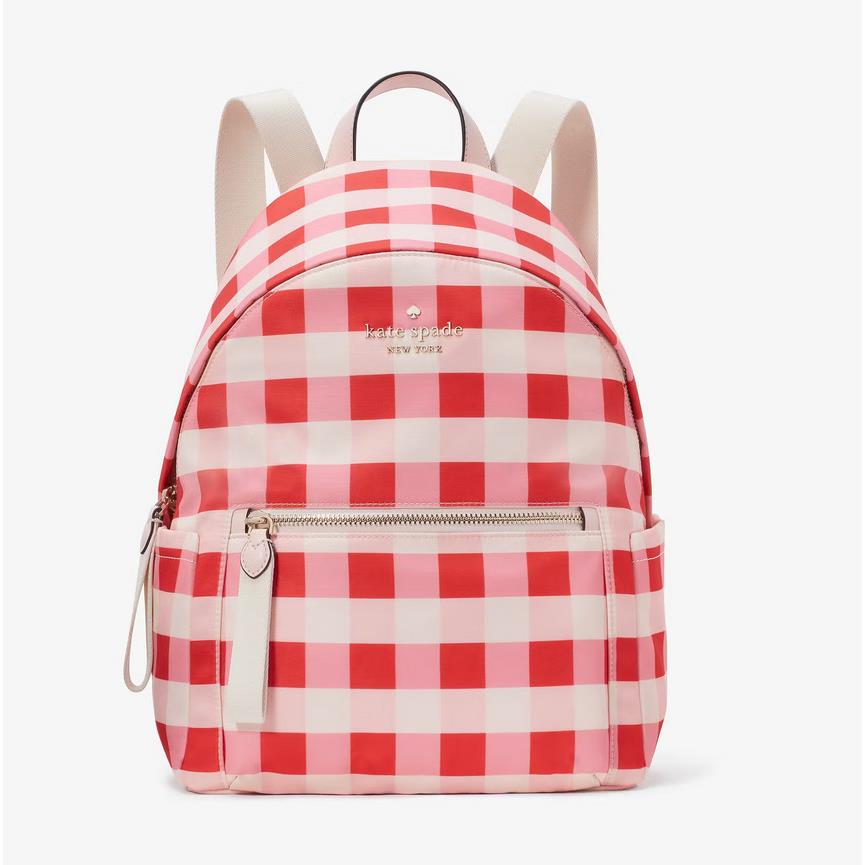 Kate Spade Chelsea Gingham Pink Red Medium Nylon Backpack KG566