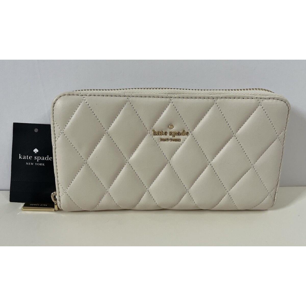 Kate Spade Carey White Smooth Quilted Leather Zip Around Wallet