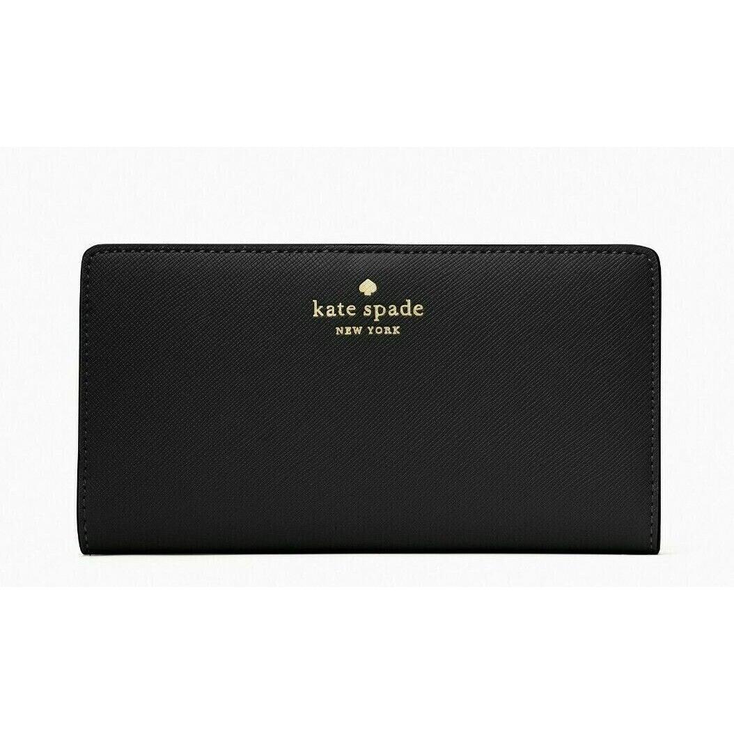 Kate Spade Dana Large Slim Bifold Wallet Saffiano Pvc Black K6011 New