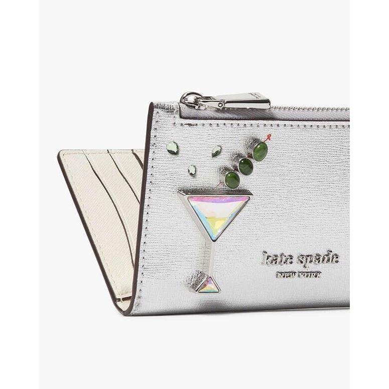 Kate Spade Shaken Not Stirred Embellished Martini Metallic Slim Bifold Wallet