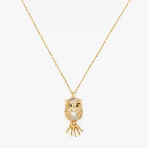 Kate Spade Owl Pendant Necklace Gold Pearl Womens Jewelry Gift Cute Animal New