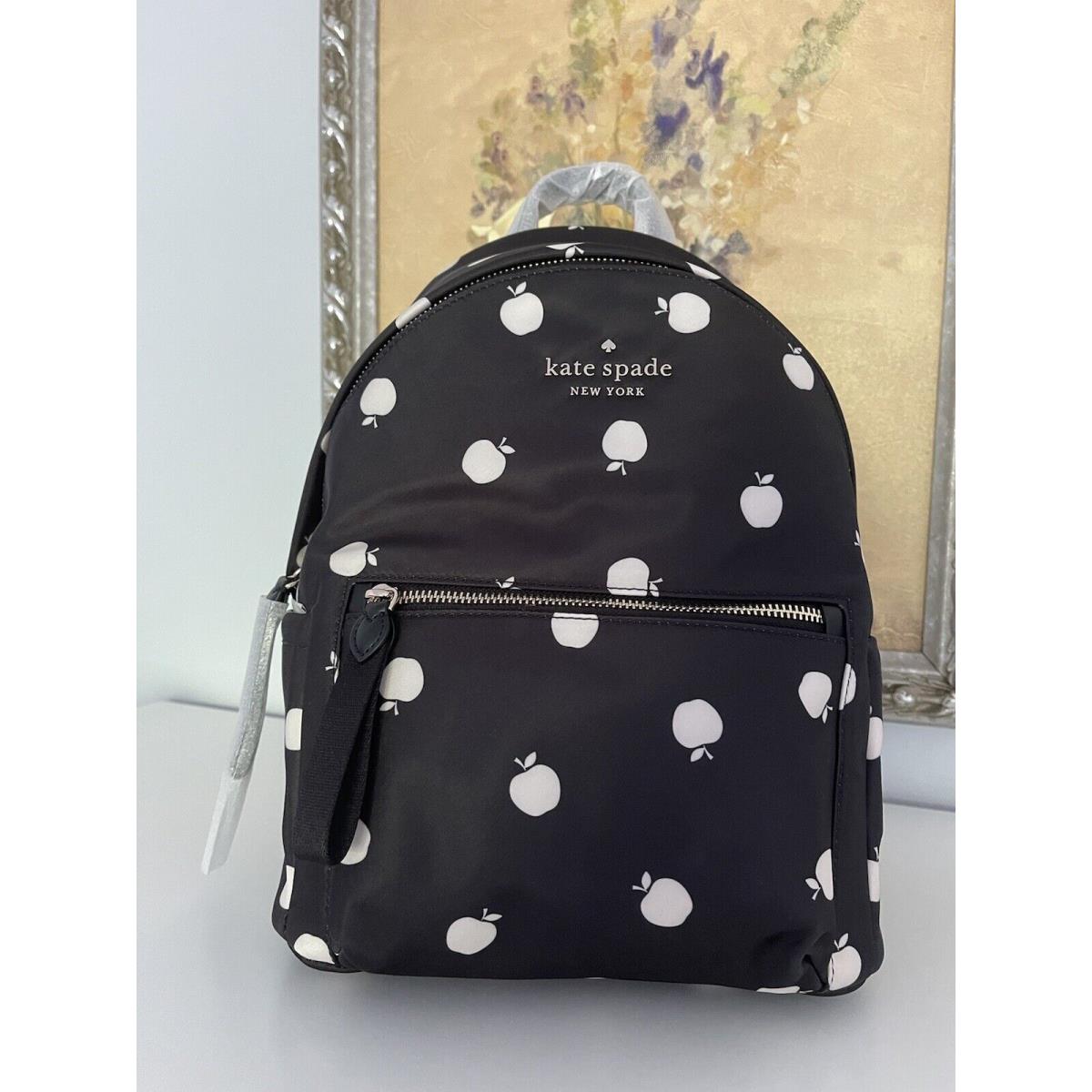 Kate Spade Chelsea The Little Better Medium Backpack Black White Apples