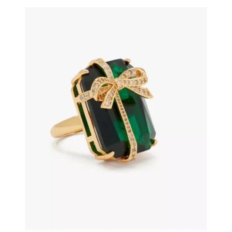 New Kate Spade Pav Present Cocktail Ring Emerald Green Size 6