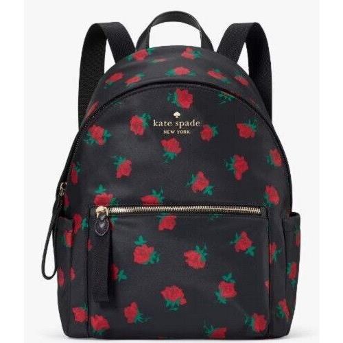 Kate Spade KE435 Chelsea Rose Toss Printed Medium Backpack Black Multi