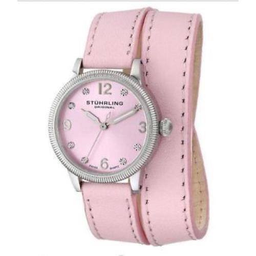 Stuhrling 646 01 Vogue Swiss Quartz Pink Double Wrap Leather Womens Watch - Pink
