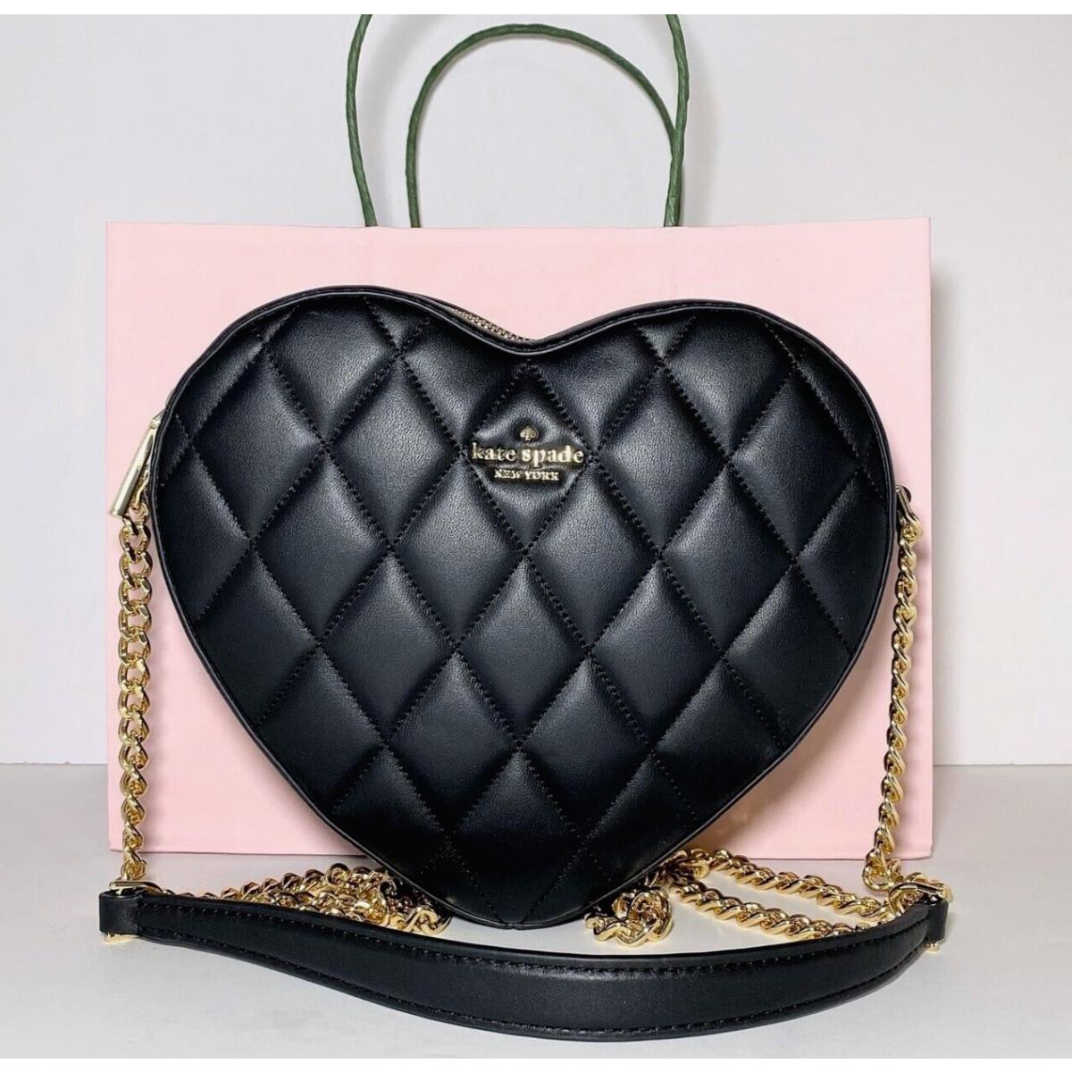 Kate Spade Love Shack Heart Quilted Leather Crossbody Bag Black Purse