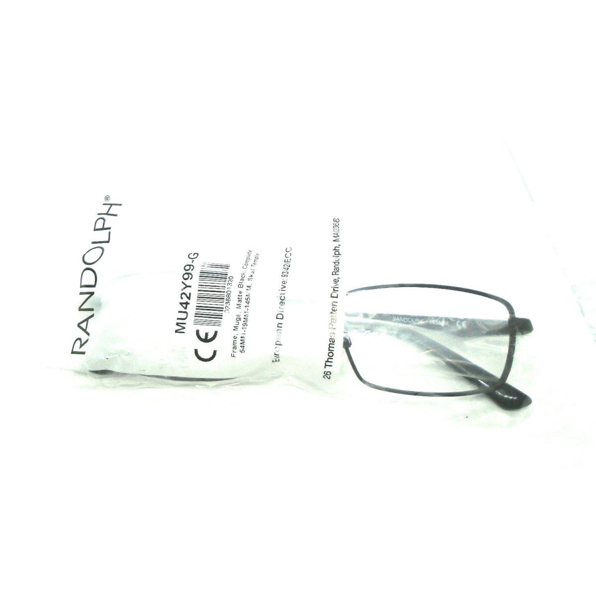 Randolph Engineering Muga 54-19-145 Black Rectangular Mens Eyeglasses Frames