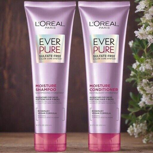 L`oreal Paris Everpure Moisture Sulfate Free Shampoo and Conditioner Set Hair White