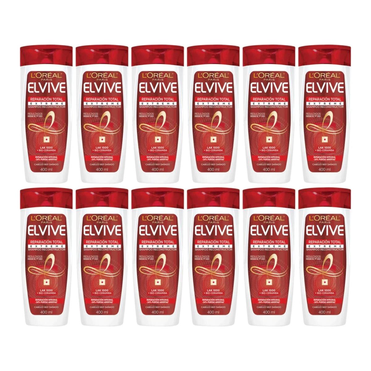 L`oréal L`or al Paris Elvive Reparacion Total Extreme Shampoo 13.5oz 400ml Pack of 12