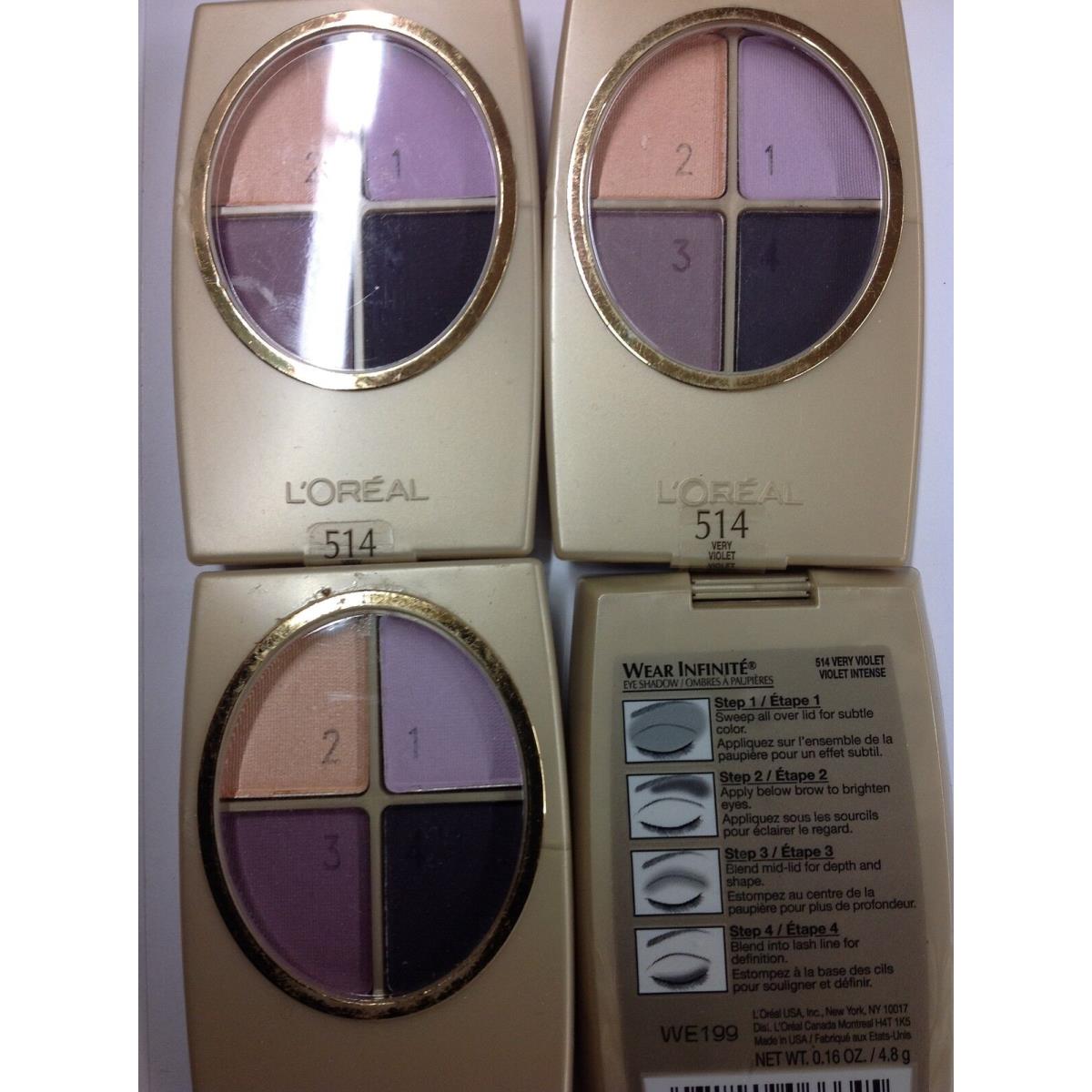 Lot OF 4 L`oreal Wear Infinite Quad Eyeshadow Very Violet 514 New