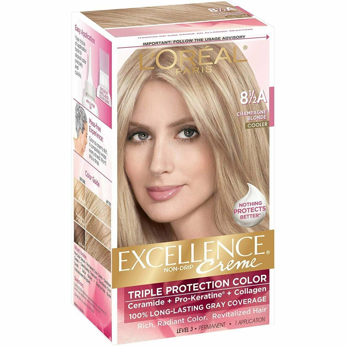 L`oreal Paris Excellence Non-drip Creme Hair Color 8.5A Champagne Blonde 6 Pack