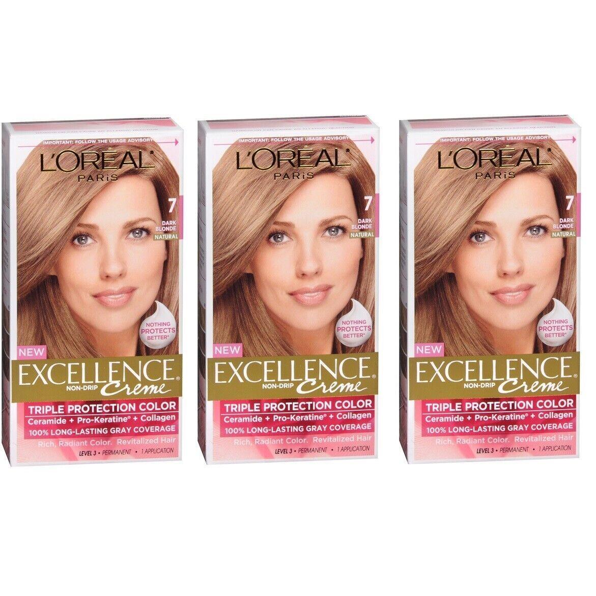 L`oreal Paris Excellence Creme Permanent Hair Color 7 Dark Blonde X 3 Packs