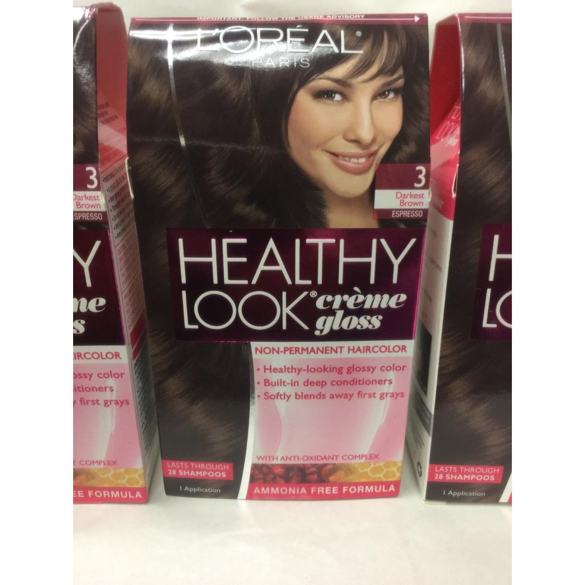 3 X L`oreal Healthy Look Creme Gloss Hair Color Darkest Brown Espresso 3 New