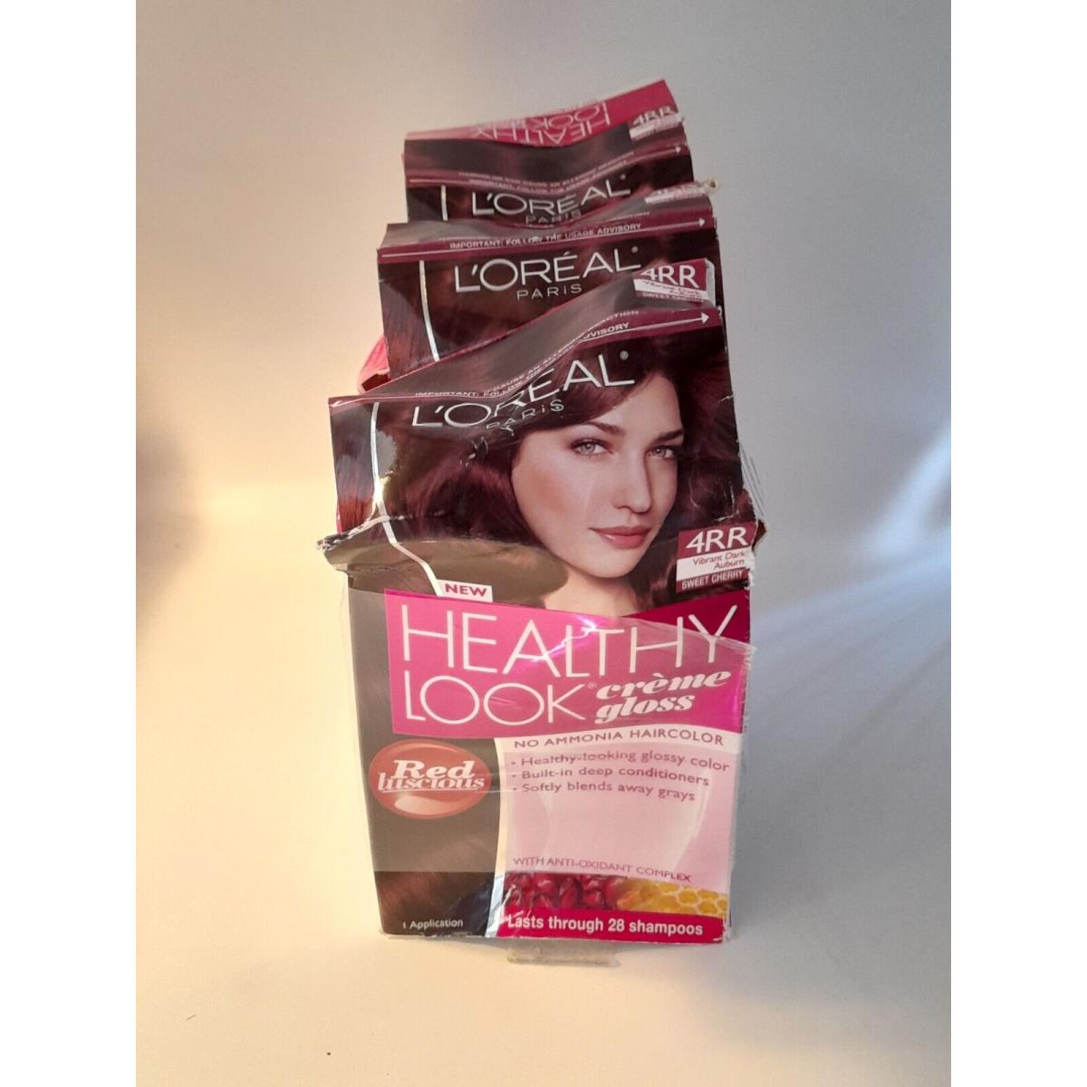 Lot of 3 L`oreal Healthy Look Haircolor 4RR Vibrant Dark Auburn/ Sweet Cherry