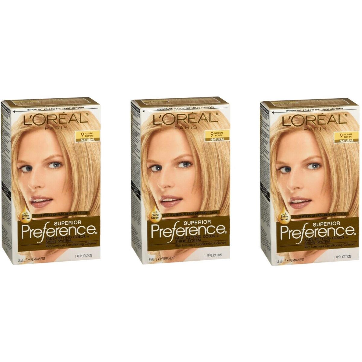 L`oreal Paris Preference Natural Blonde Permanent Hair Color 1ct 3 Pack