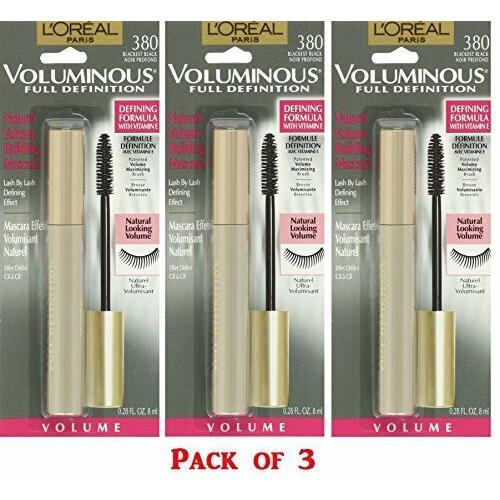 3pc Loreal Voluminous Full Definition Mascara 380 Blkest Blk 0.28 Ozs