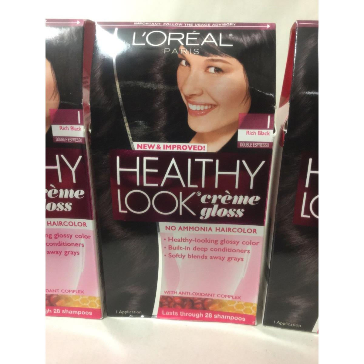 3 X L`oreal Healthy Look Creme Gloss Hair Color Rich Black/double Espresso 1