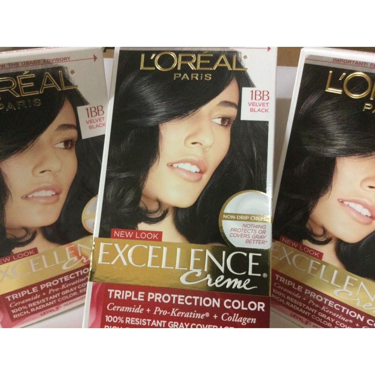 3 X L`oreal Paris Excellence Creme Permanent Hair Color 1BB Velvet Black New