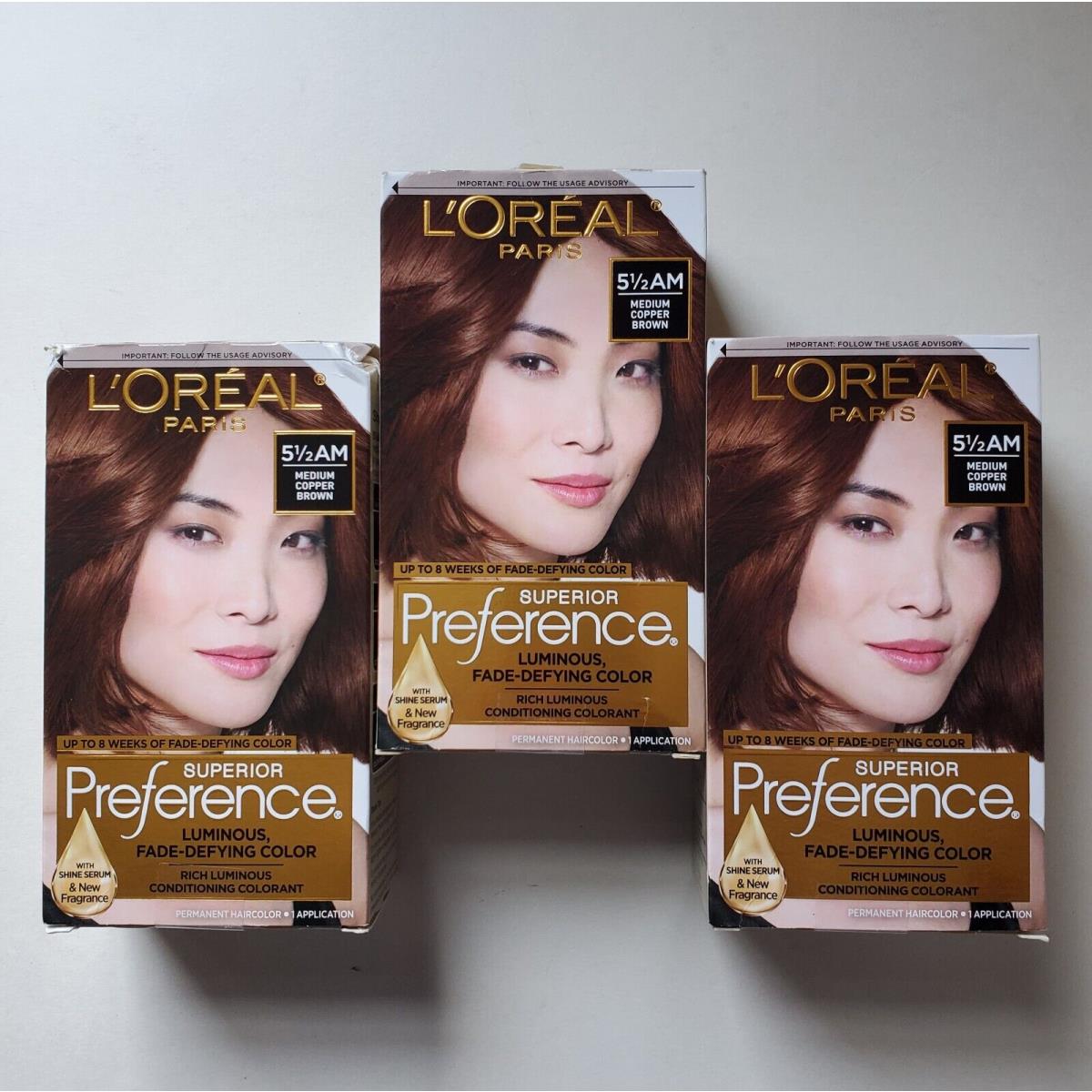 Lot 3 L`oreal Superior Preference Hair Color 5 1/2 AM Medium Copper Brown Dye