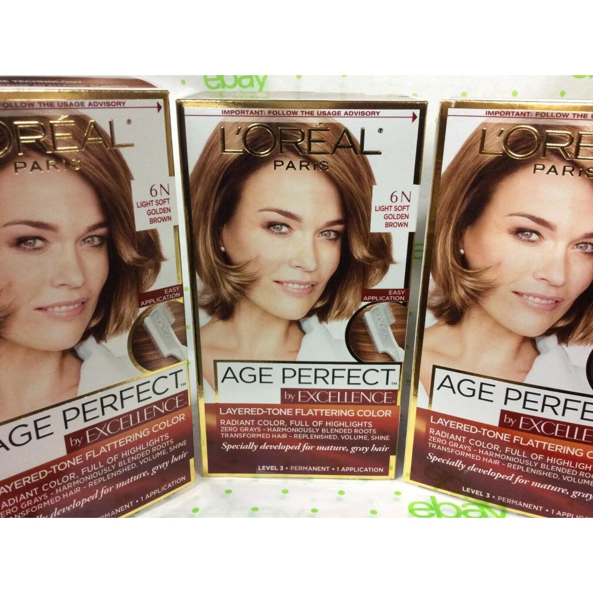 3 X L`oreal Age Perfect By Excellence Hair Color 6N Light Soft Golden Brown