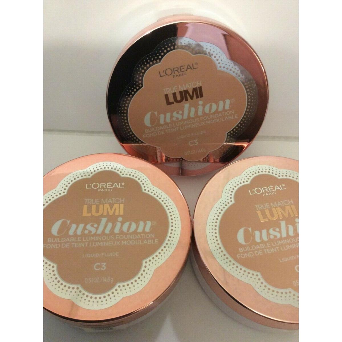 Lot of 3 L`oreal True Match Lumi Buildable Cushion Foundation Creamy Natural C3