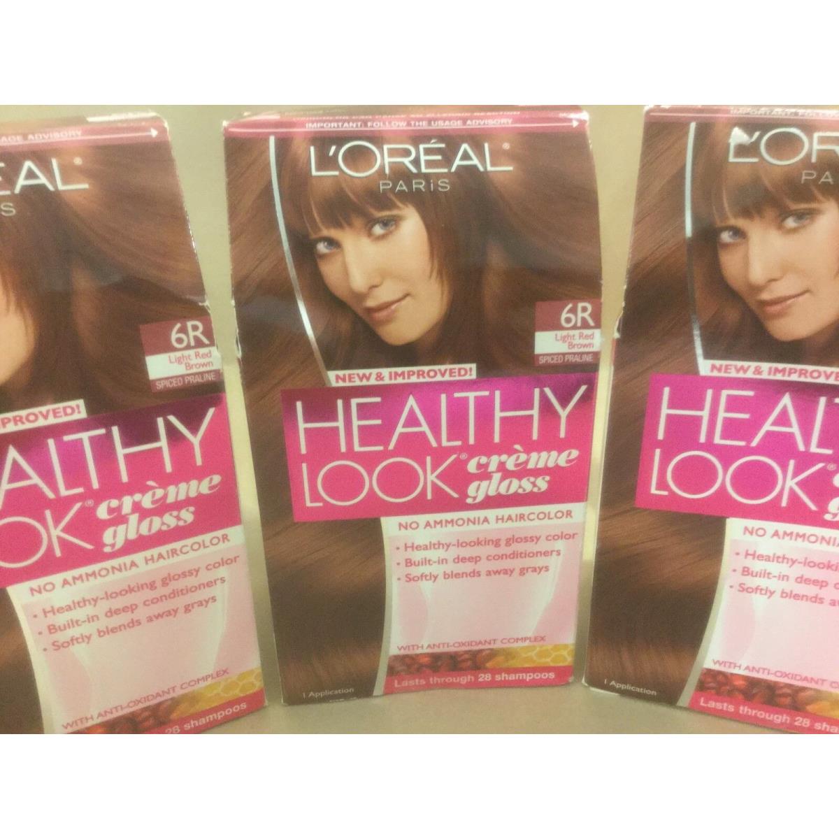 3XL`Oreal Healthy Look Creme Gloss Hair Color Light Red Brown 6R Spiced Praline