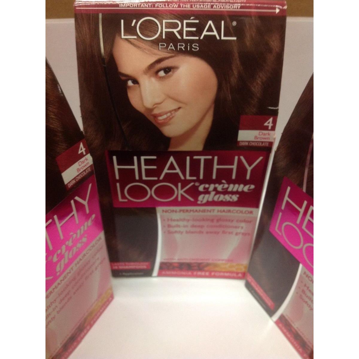 3 X L`oreal Healthy Look Creme Gloss Hair Color Dark Brown / Dark Chocolate 4