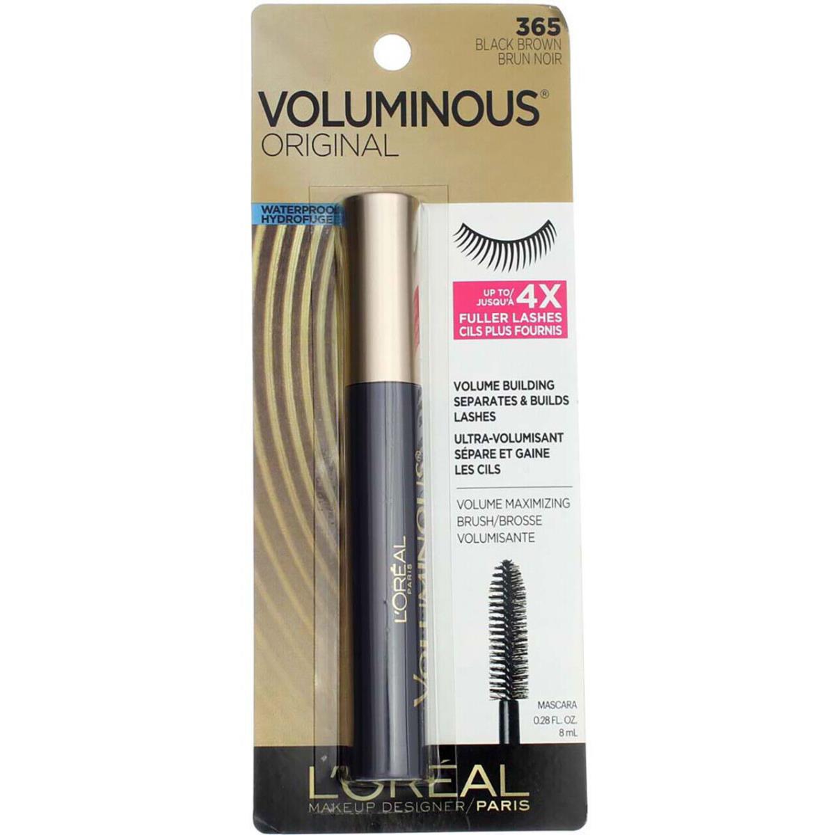 6 Pack L`oreal Paris Voluminous Mascara Black Brown 365 0.28 fl oz