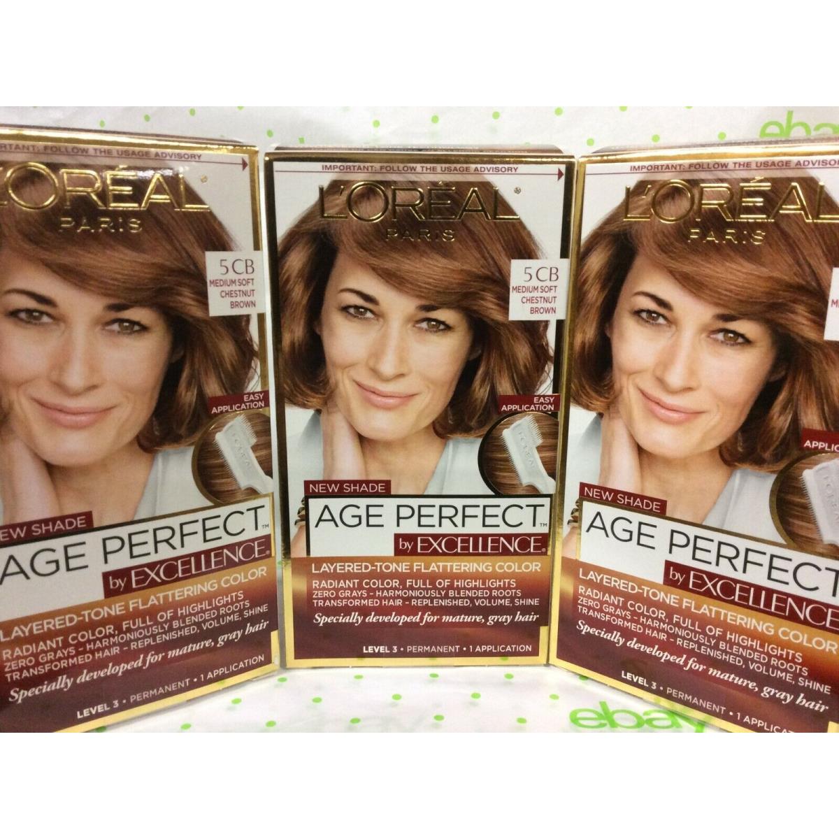 3 X L`oreal Age Perfect By Excellence Hair Color 5CB Medium Soft Chestnut Brown