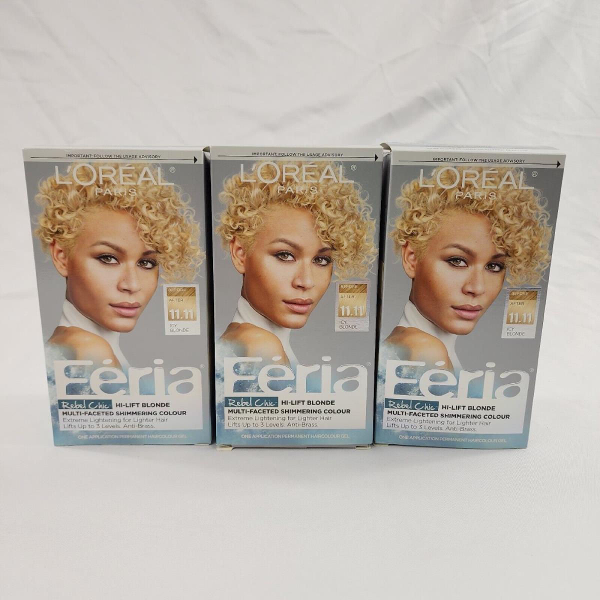 x3 L`oreal Paris Feria Rebel Chic Hi-lift Icy Blonde 11.11 Lightening Hair Color