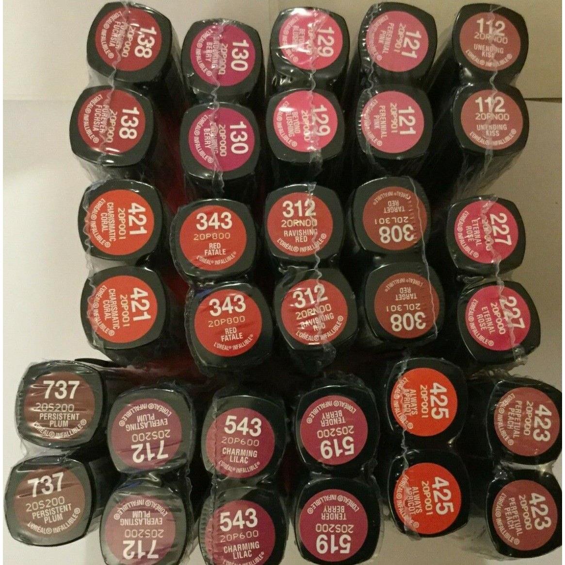 Lot OF 32 L`oreal Infallible Le Rouge Lipcolor Lipsticks Assorted 16 Colors