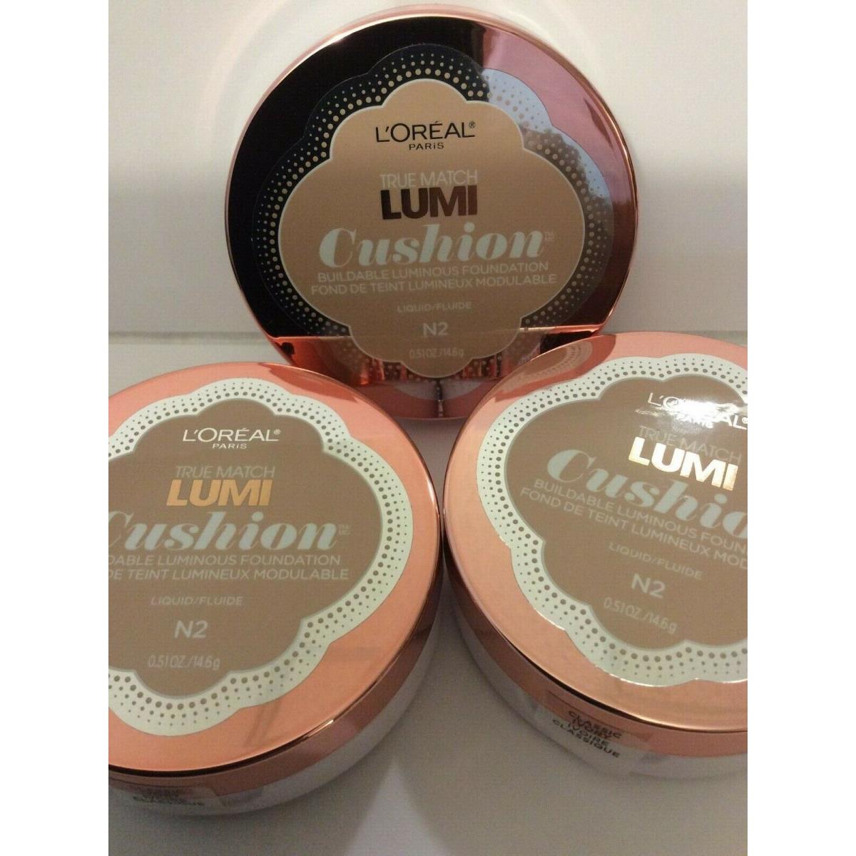 Lot of 3 - L`oreal True Match Lumi Buildable Cushion Foundation Classic Ivory N2