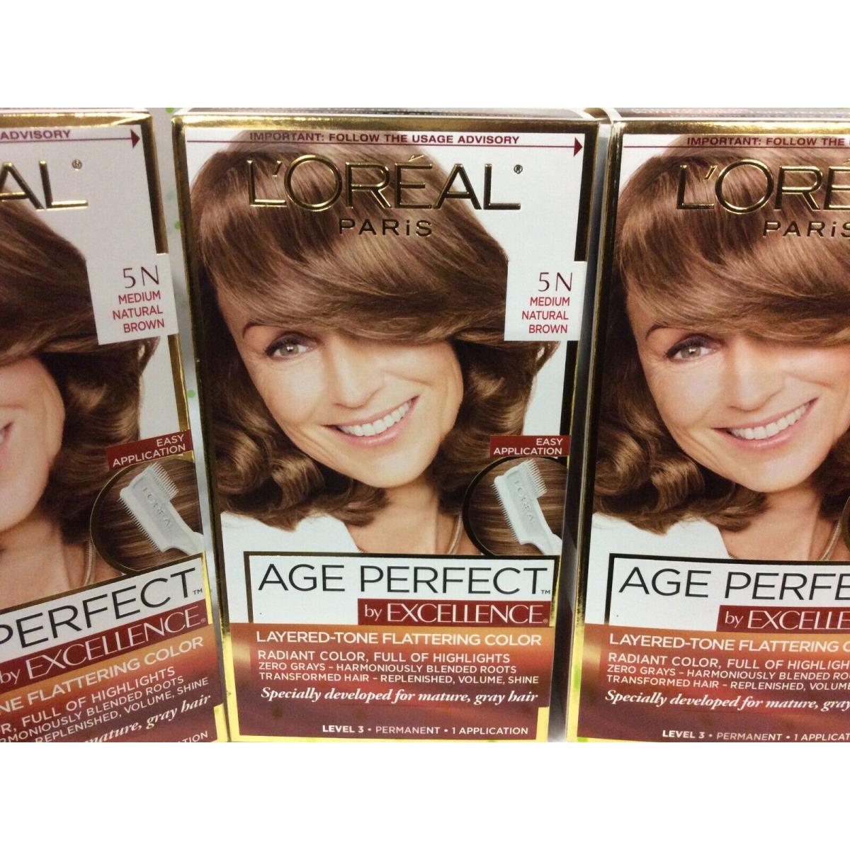 3 X L`oreal Age Perfect By Excellence Hair Color 5N Medium Natural Brown