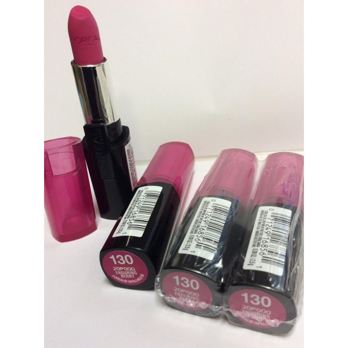 4 X L`oreal Infallible Le Rouge Lipcolor Lipstick 130 Enduring Berry