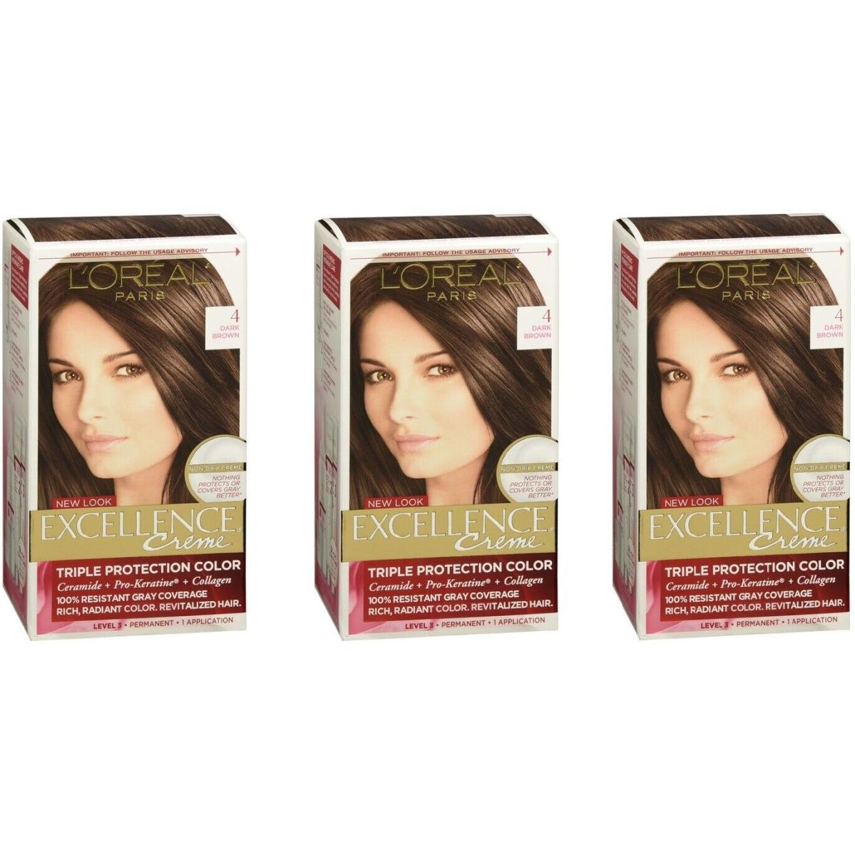 L`oreal Excellence 4 Dark Brown 3 Pack