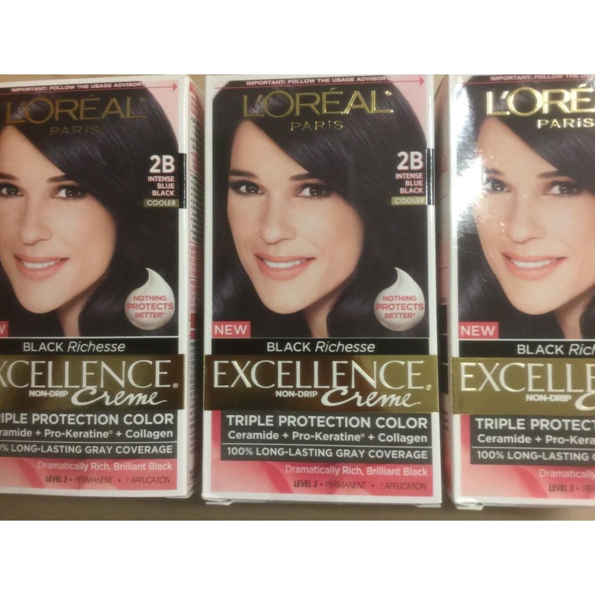 3 X L`oreal Excellence Black Richesse Hair Color 2B Intense Blue Black / Cooler