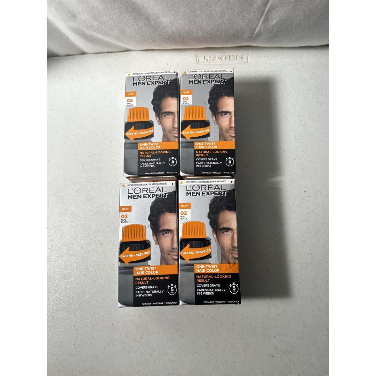 L`oreal Men Expert 02 Real Black One Twist Hair Color Covers Gray Lot Of 4