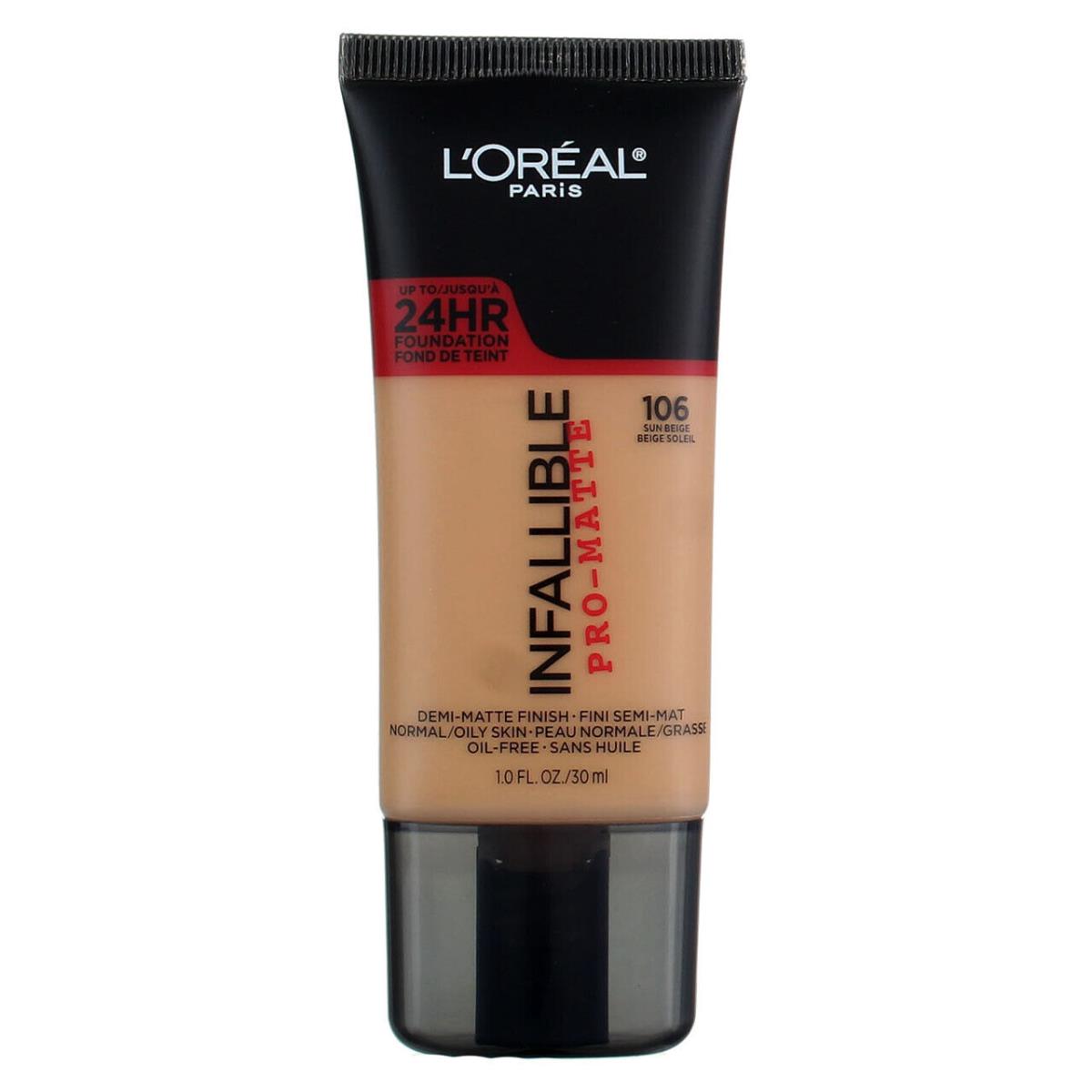 4 Pack L`oreal Paris Infallible Promatte Foundation Sun Beige 106 1 fl oz