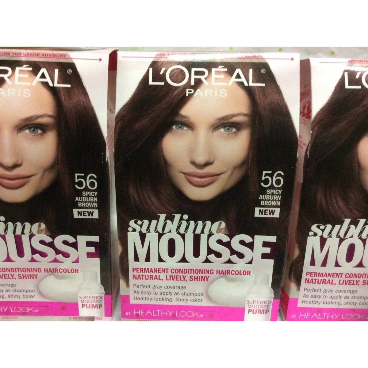 Lot OF 3 - L`oreal Sublime Mousse Healthy Look Hair Color Spicy Auburn Brown 56