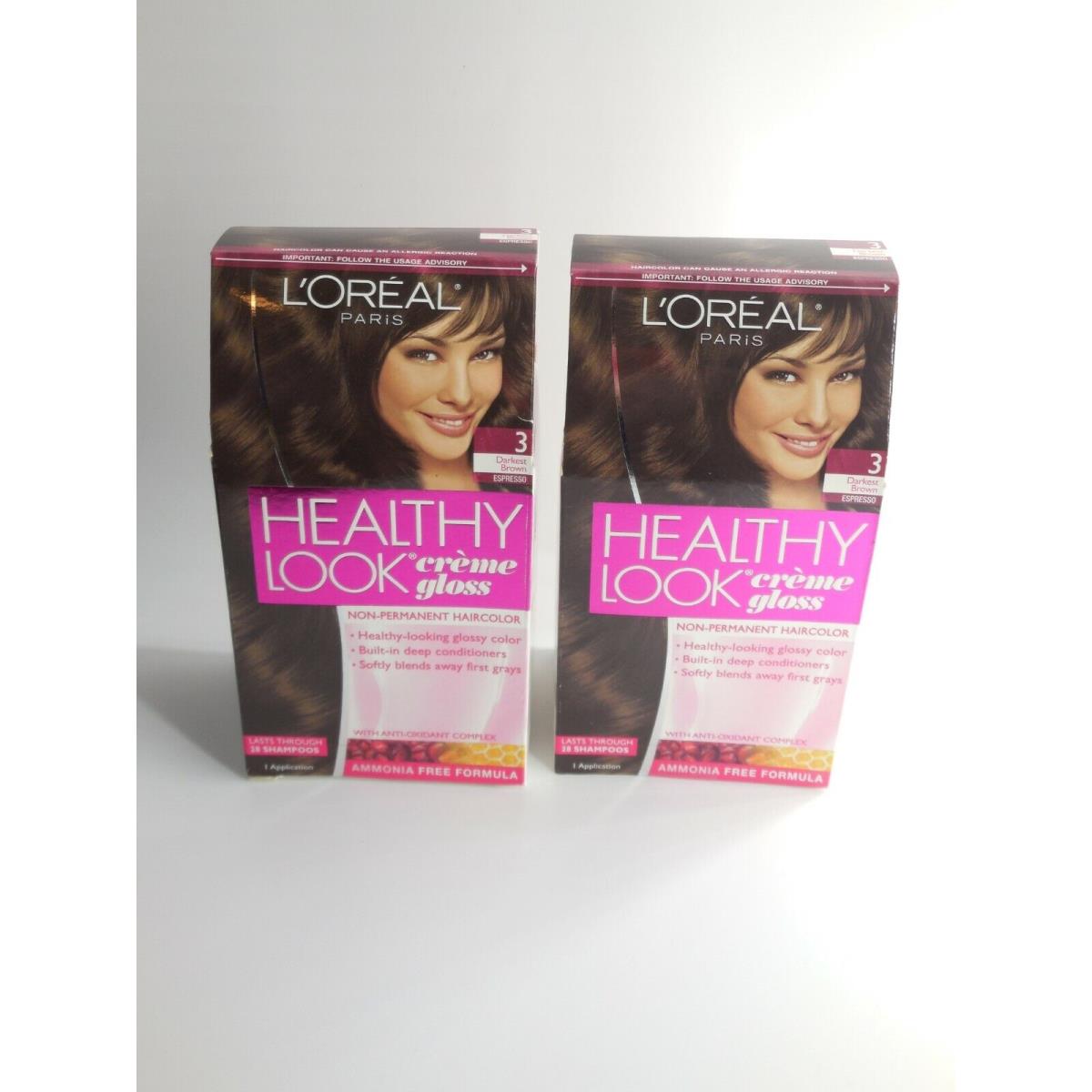 Lot of 2 L`oreal Healthy Look Haircolor 3 Darkest Brown/espresso . Boxes Dam