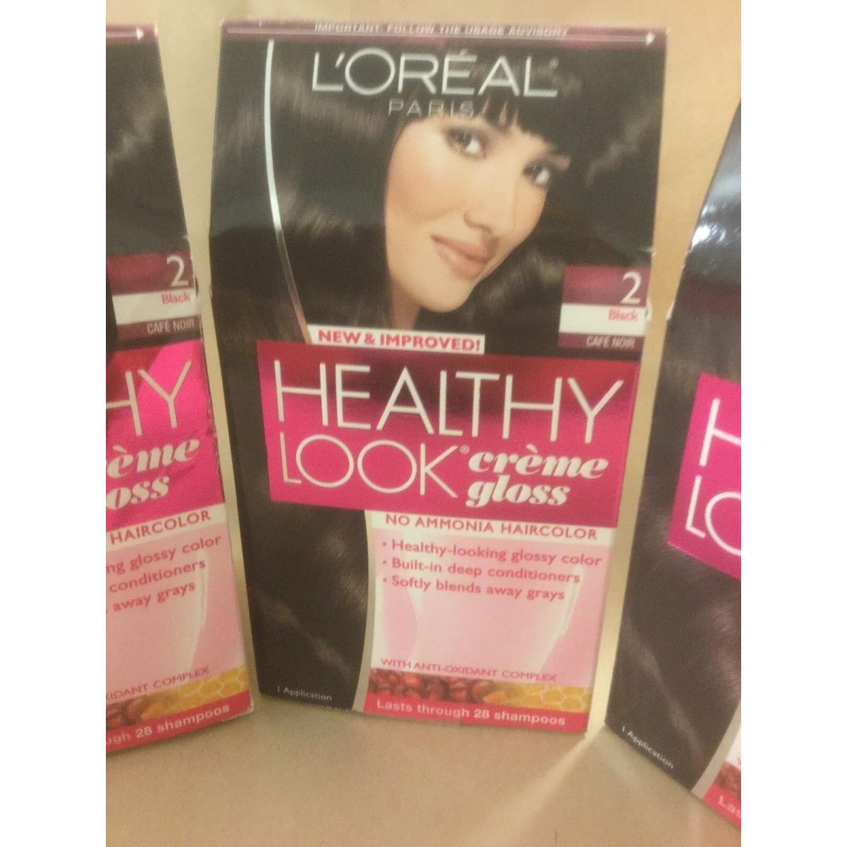 3 X L`oreal Healthy Look Creme Gloss Hair Color 2 Black Cafe` Noir New