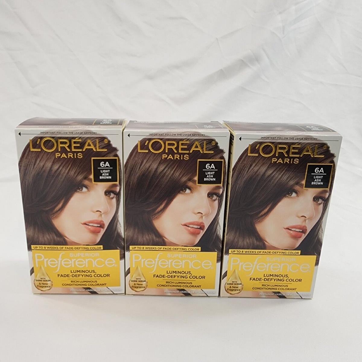 x3 L`oreal Paris Superior Preference Hair Color 6A Light Ash Brown Permanent