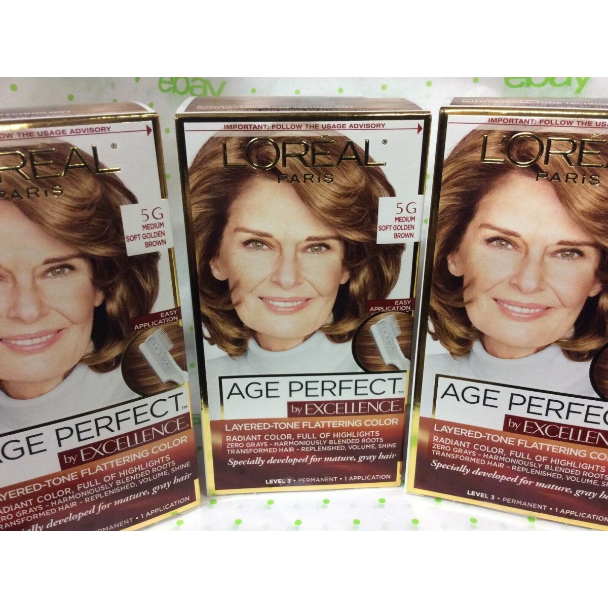 3 X L`oreal Age Perfect By Excellence Hair Color 5G Medium Soft Golden Brown