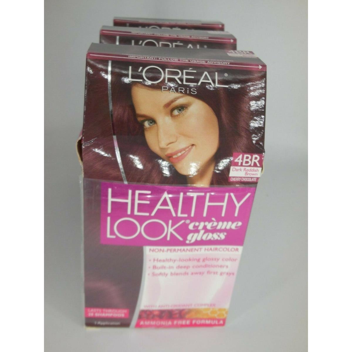 Lot of 3 L`oreal Healthy Look Haircolor 4BR Dark Reddish Brown Cherry Chocolate